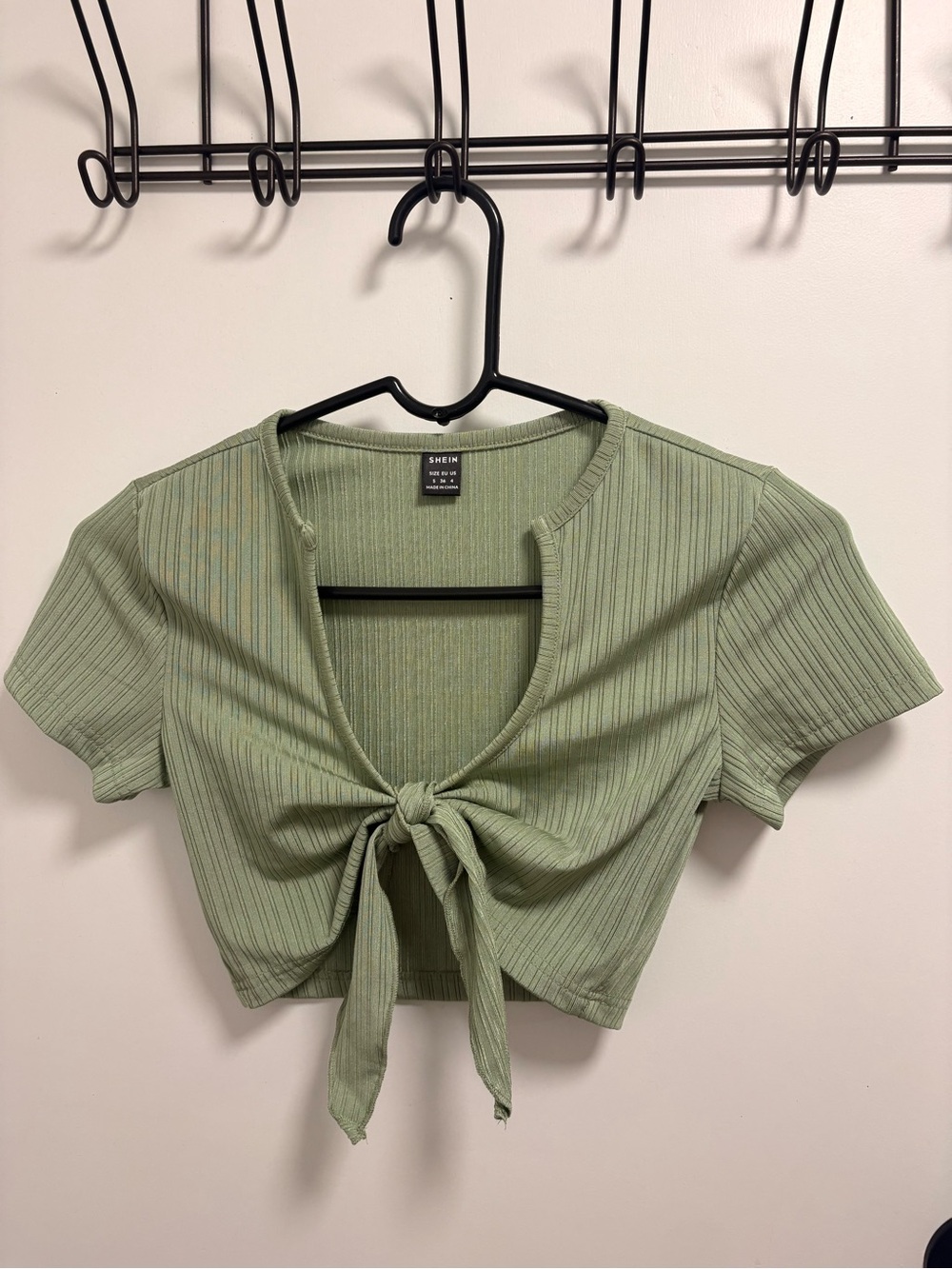 SHEIN Sage Ribbed Tie-Front Crop Top size Small